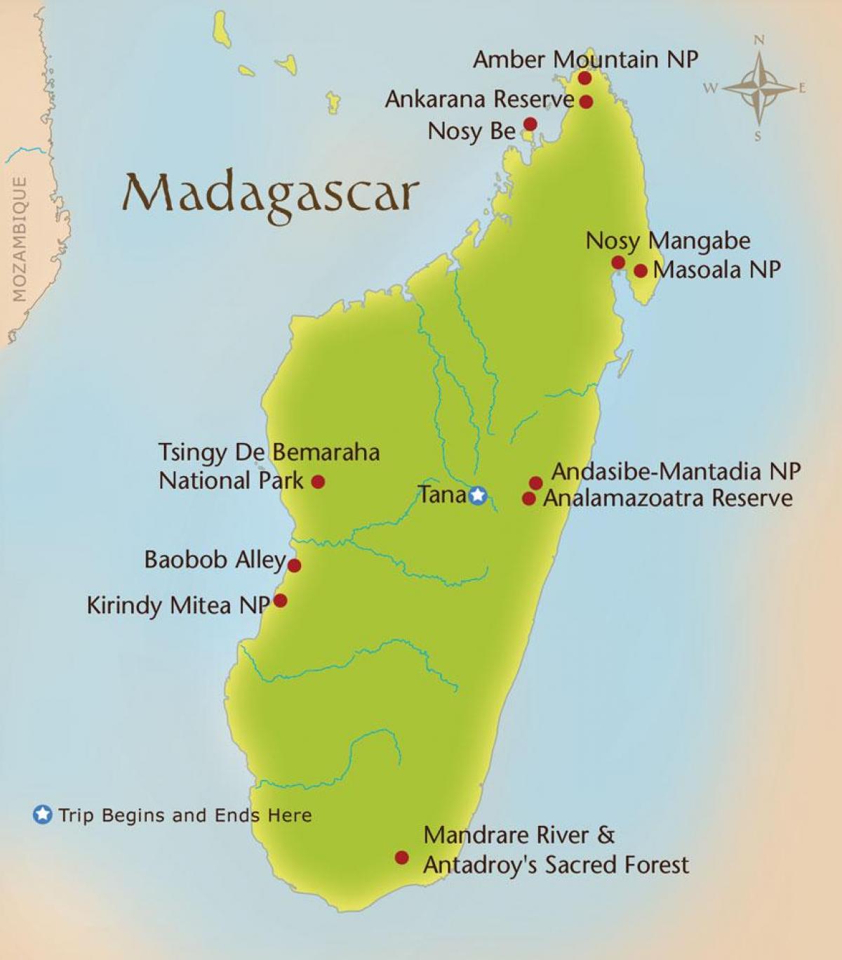 kort Madagaskar bjerge