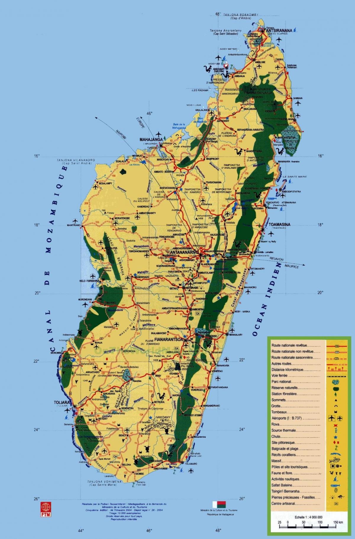 Madagaskar turistattraktioner kort