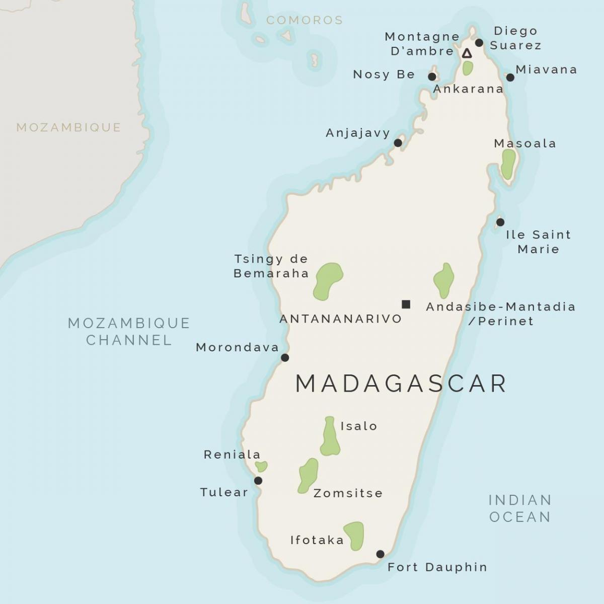 kort Madagaskar og de omkringliggende øer