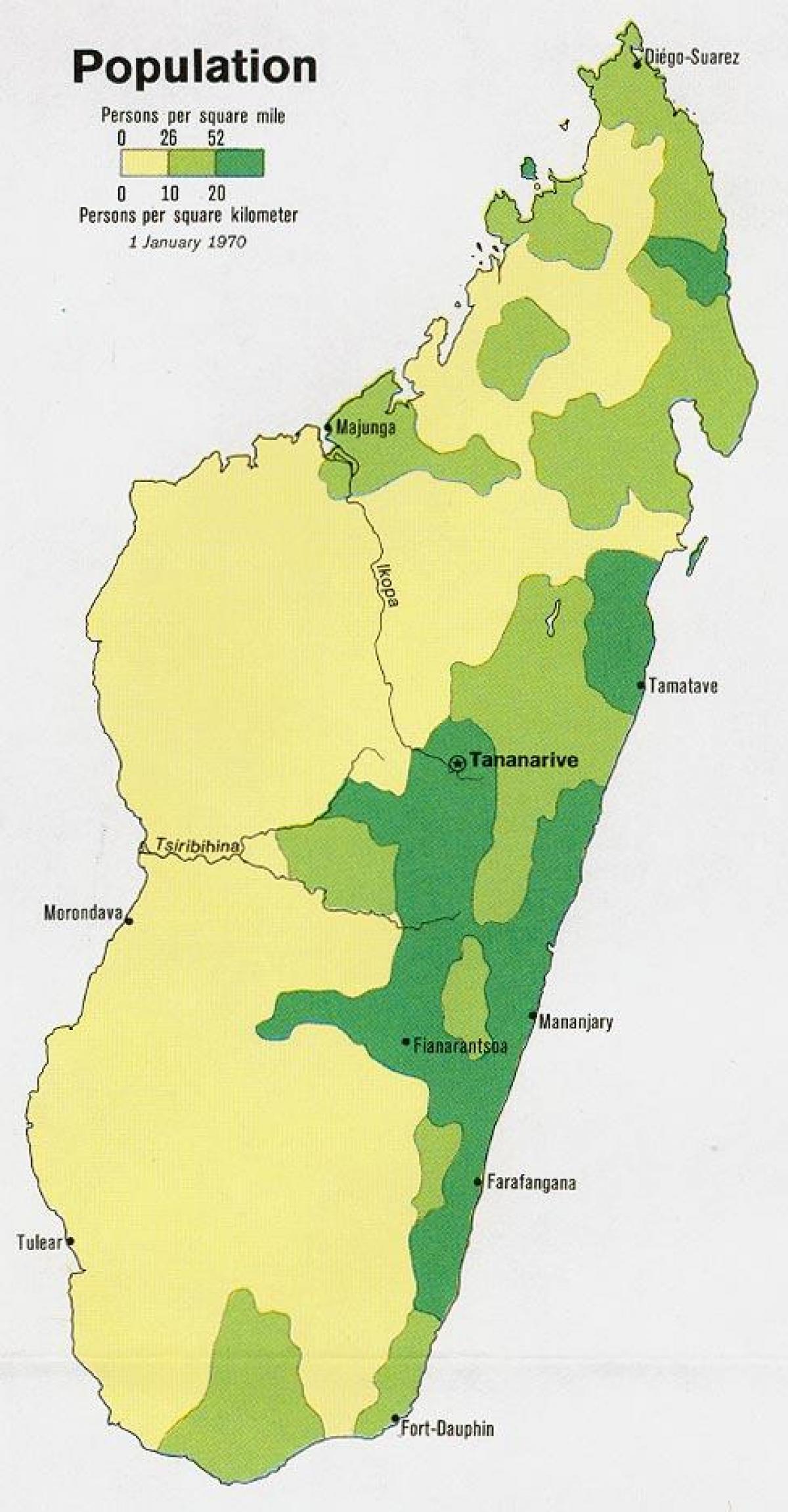 Madagaskar befolkningstæthed kort