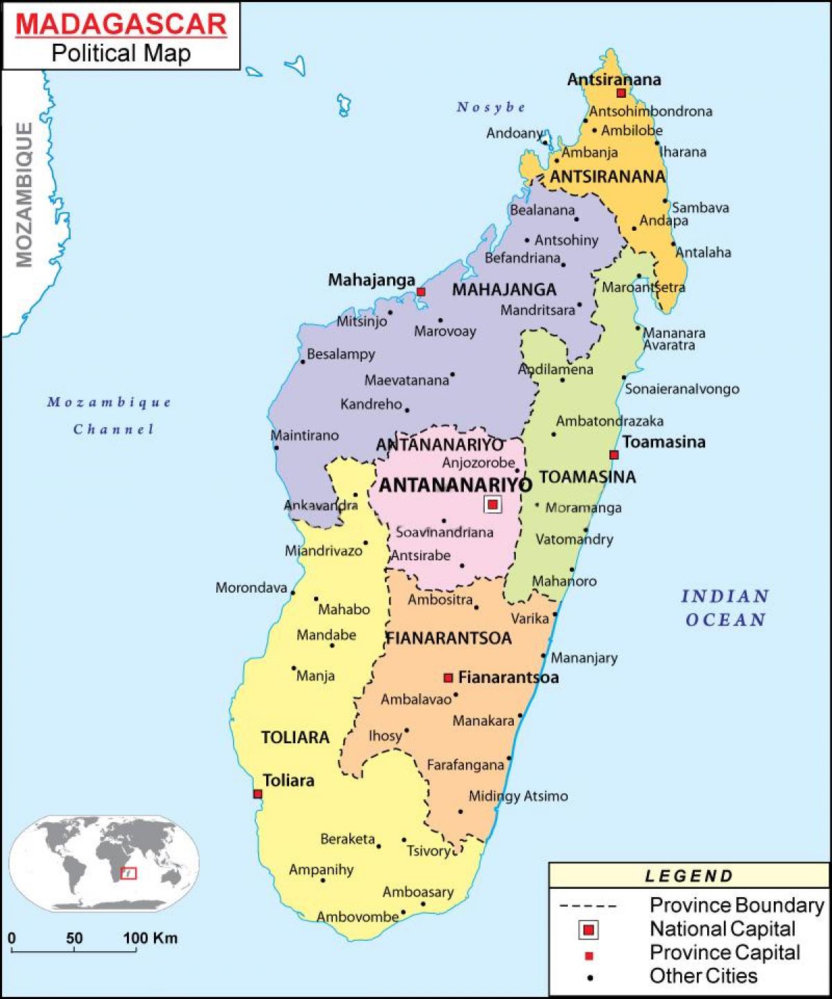 kort over politisk kort over Madagaskar