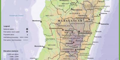 Kort fysisk kort af Madagaskar