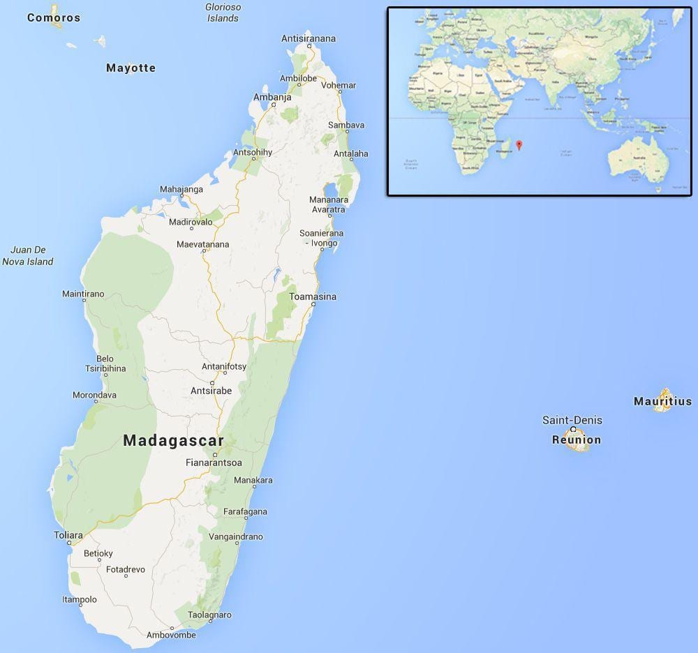 kort over øerne nær Madagaskar